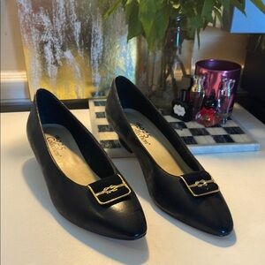 Vintage Black Flats with Gold Buckle Extra Comfortable